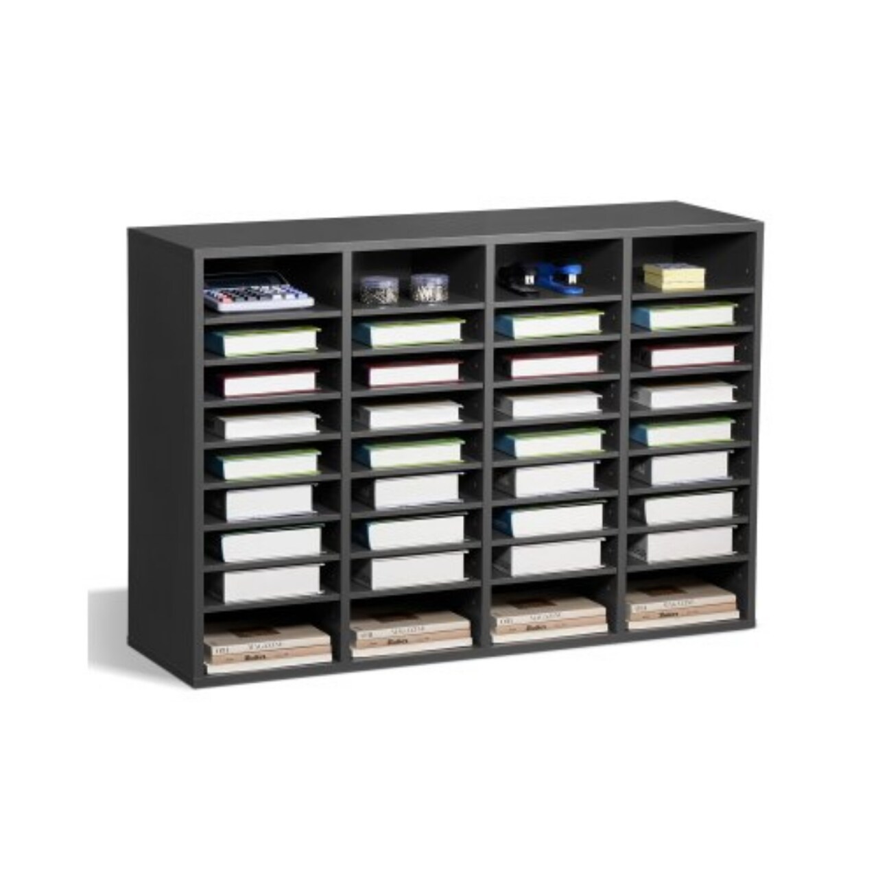 Wood Literature Organizer File Sorter with Removable Shelves Mailbox Slots for Office